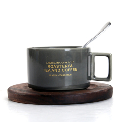3OZ Ceramic Coffee Espresso Cup and Saucer with Reactive Glaze Small Gold Plating Cup with Wooden Plate Small  Tea Cup