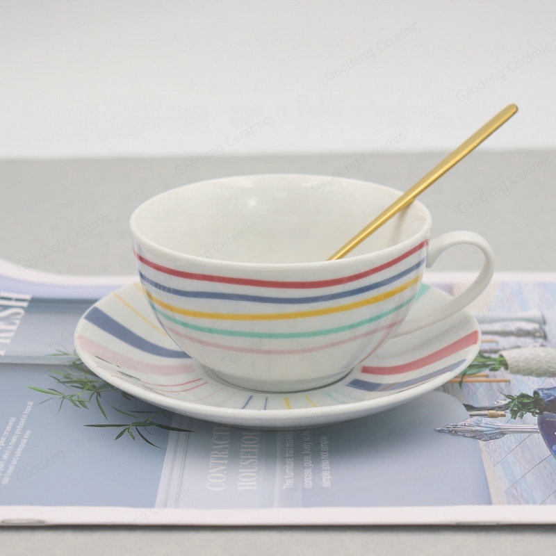 New Arrivals of Porcelain Ceramic Coffee Cup and Saucer New Bone China Tea Pot With rainbow Design