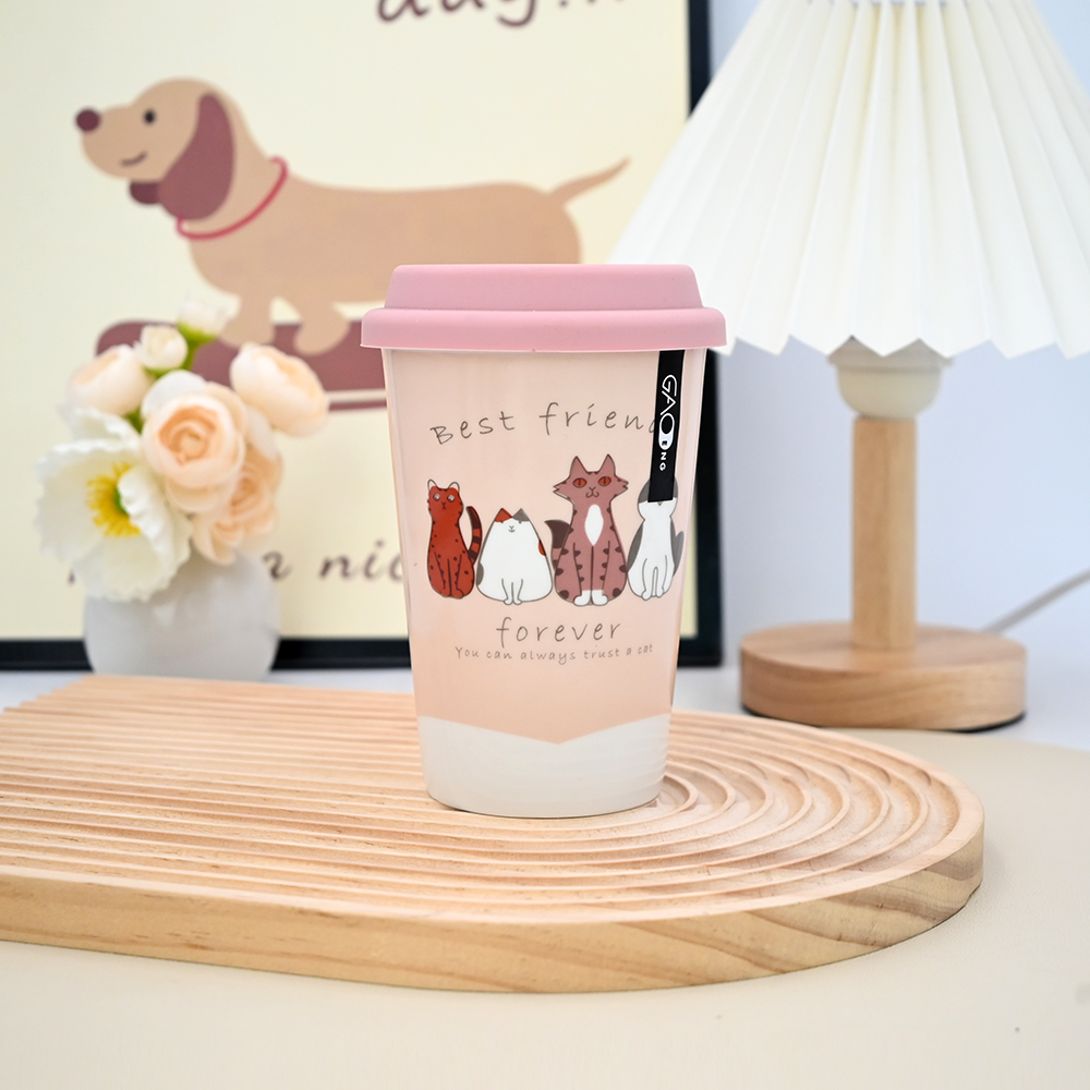 14oz Outdoor Carry on Coffee Mugs Wholesale Custom Ceramic Trending Travel Mug with Silicone Mug Lid