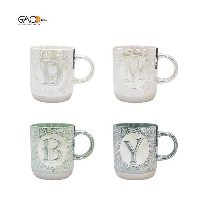 Hot Sale Pearl Glazed Ceramic Mug with Silk Screen Printing Custom 14oz Letters Mug
