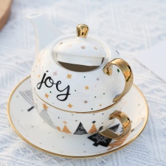 Christmas Custom Decal Printed  Luxury Handle Ceramic Tea Cup Sets Tea for One Set Tea Pots with Color Box
