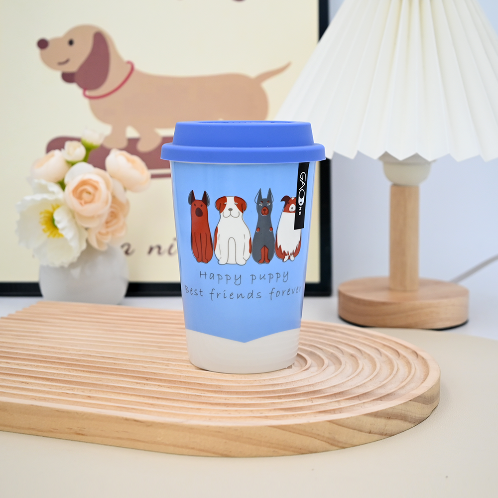 14oz Outdoor Carry on Coffee Mugs Wholesale Custom Ceramic Trending Travel Mug with Silicone Mug Lid
