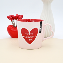 Wholesale New Valentine's Day Gift Mug Red Color Ceramic Cup With Heart Shaped Handle Couple Ceramic Mug
