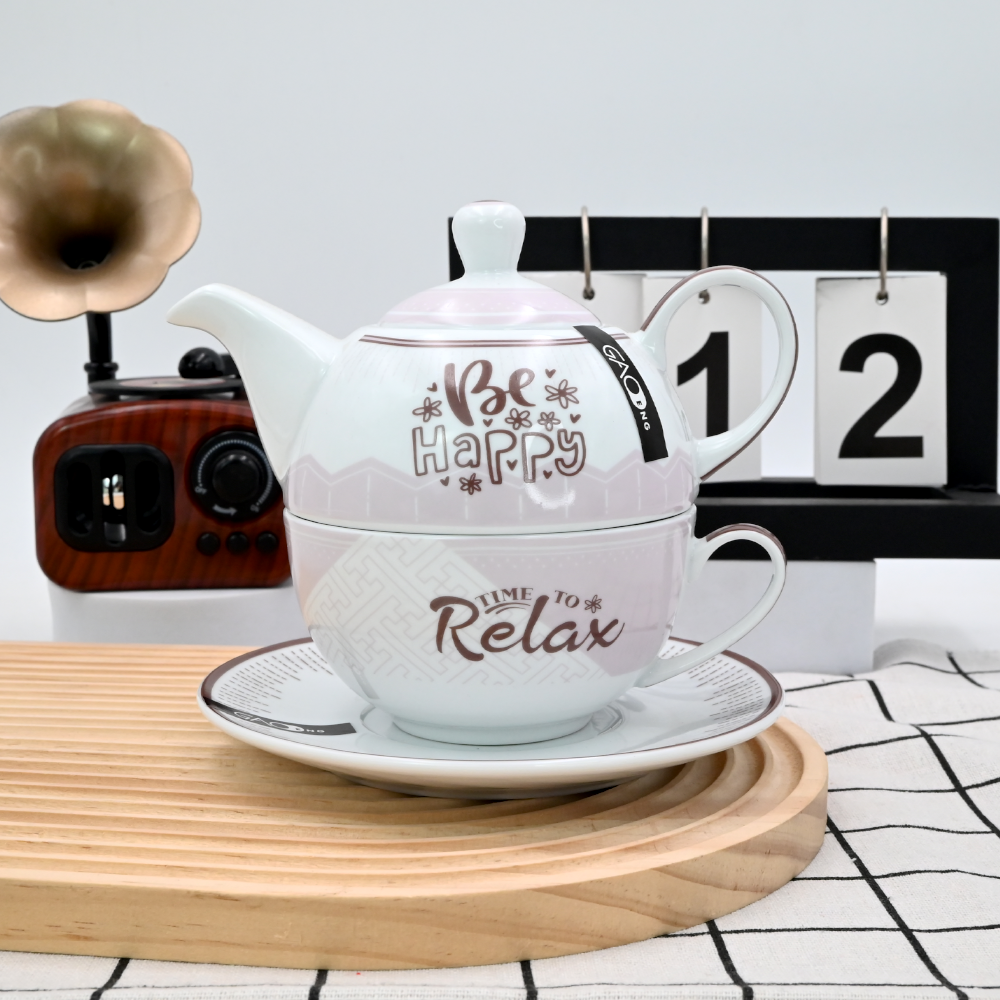 Factory High Quality 400ml Porcelain 1 Person Teapot Set  Customized Ceramic Coffee Design Relaxed Teapots and TeaCups