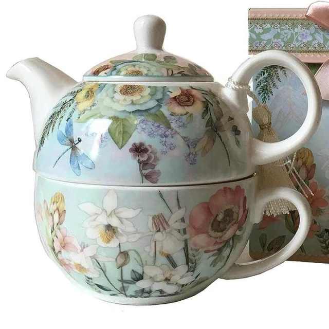 Wholesale Custom Decal Printed Nordic Porcelain Teapot Flower Tea Pot White Ceramic Tea Cup Set for One with Gift Box
