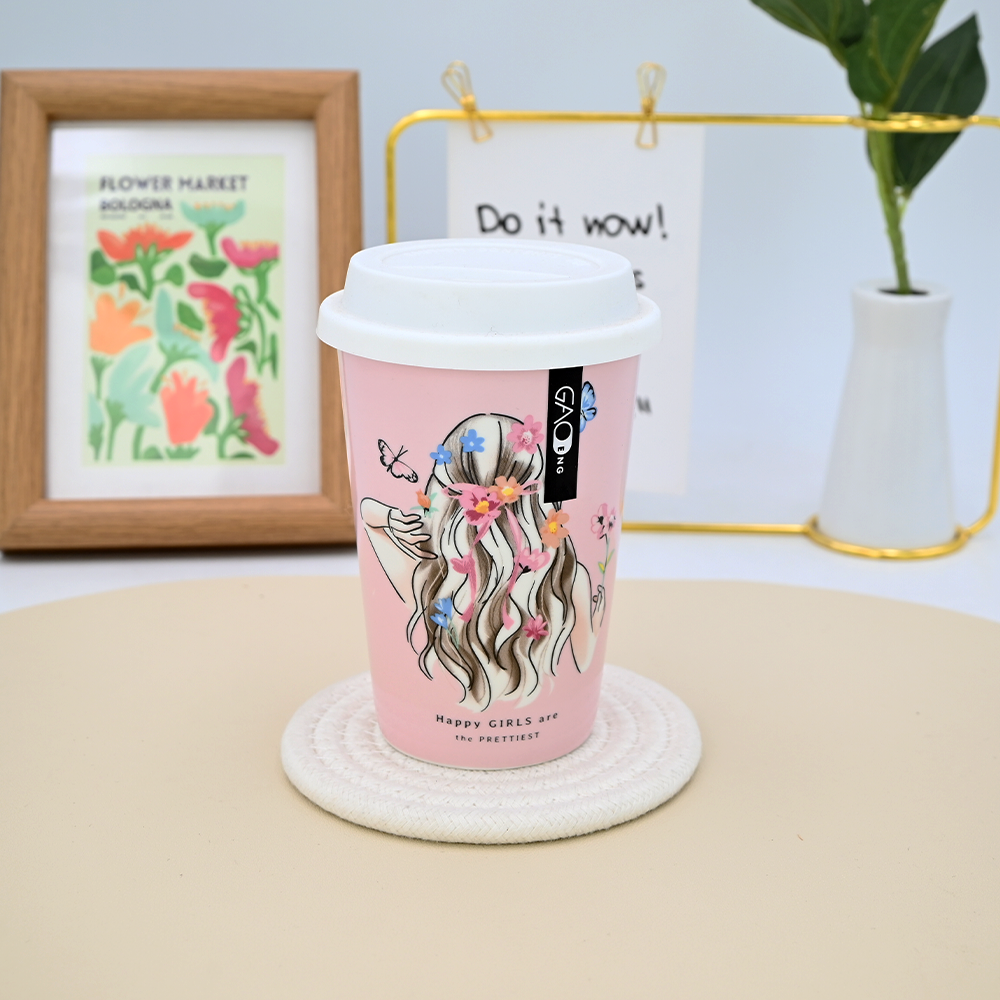 Customizable logo Eco-friendly Travel Ceramic Coffee Mug with Silicone Lid