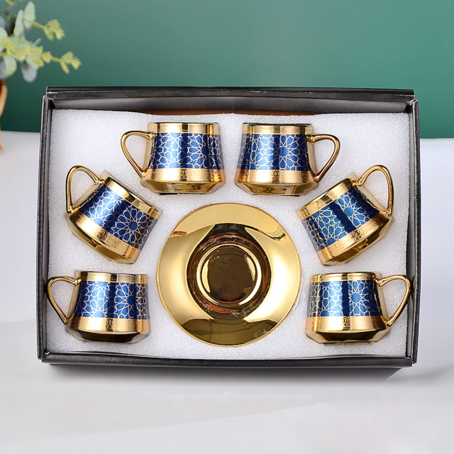 Hot Sale Luxury Nordic Style Electroplated Ceramic Tea Set Porcelain Gift Tea Cup and Saucer Sets