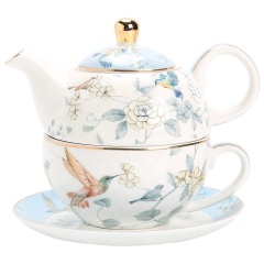 Wholesale Custom Decal Printed Nordic Porcelain Teapot Flower Tea Pot White Ceramic Tea Cup Set for One with Gift Box