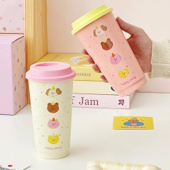 Wholesale Carton Ceramic Mug No Handle with Silicone Lid Custom Gift Coffee Cups with Gift Box Take Away Ceramic Travel Mug