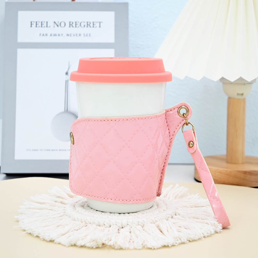 14oz Simple Coffee Design Ceramic Travel Mugs With Leather Sleeve Accept Customized Color New Bone Coffee Mug With Leather