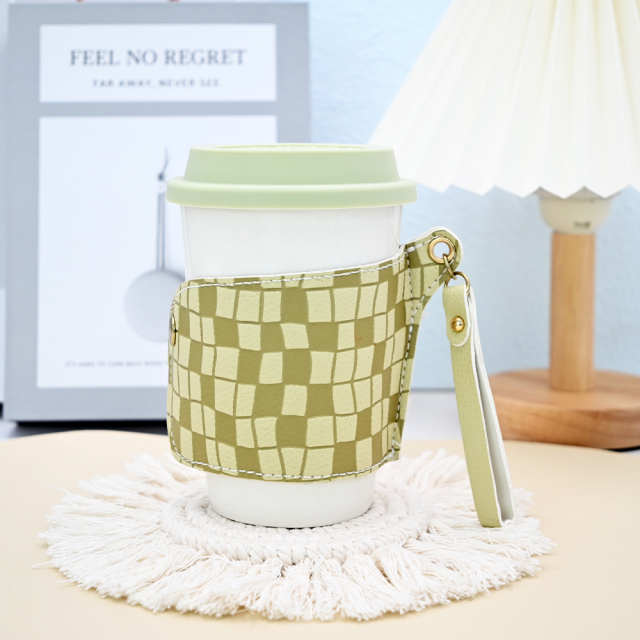 14oz Simple Coffee Design Ceramic Travel Mugs With Leather Sleeve Accept Customized Color New Bone Coffee Mug With Leather