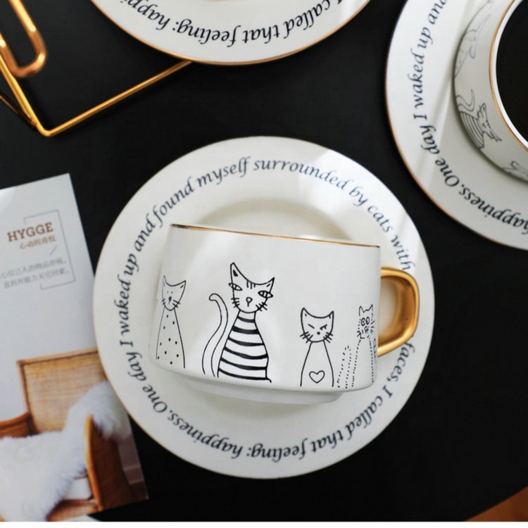 Nordic High Quality Custom 330ml 11oz Porcelain Coffee Mug and Saucer Ceramic Coffee Cup Set