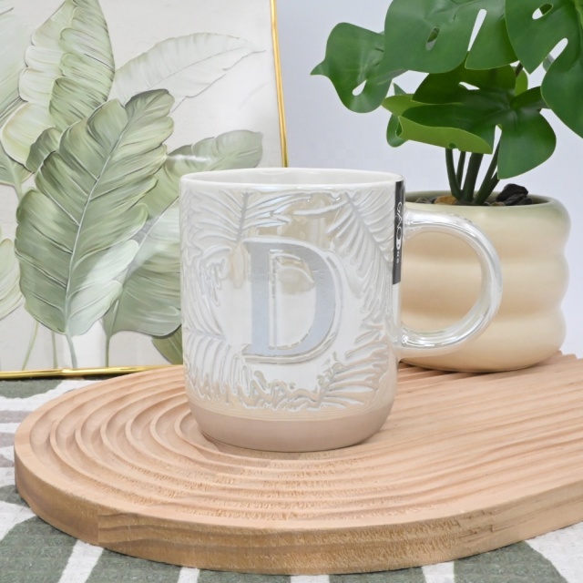 Hot Sale Pearl Glazed Ceramic Mug with Silk Screen Printing Custom 14oz Letters Mug