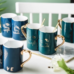 New Arrival Ceramic Couple Mug with Heart Shaped Handle Custom Printing Coffee Mug for Valentine's Day