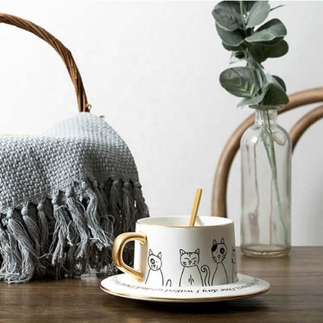 Nordic High Quality Custom 330ml 11oz Porcelain Coffee Mug and Saucer Ceramic Coffee Cup Set