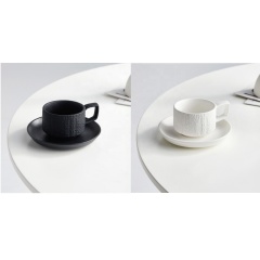 Nordic High Grade Ceramic Coffee Cup and Saucer Set  Premium White and Black Stone Textured Espresso Cup