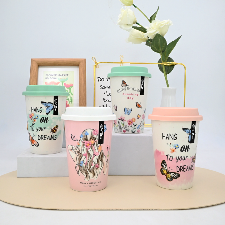 Customizable logo Eco-friendly Travel Ceramic Coffee Mug with Silicone Lid