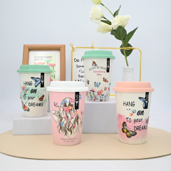 Customizable logo Eco-friendly Travel Ceramic Coffee Mug with Silicone Lid