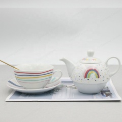 New Arrivals of Porcelain Ceramic Coffee Cup and Saucer New Bone China Tea Pot With rainbow Design