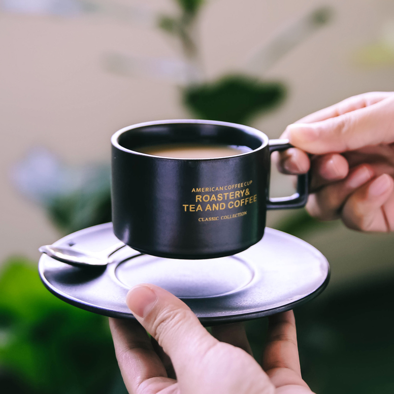 3OZ Ceramic Coffee Espresso Cup and Saucer with Reactive Glaze Small Gold Plating Cup with Wooden Plate Small  Tea Cup