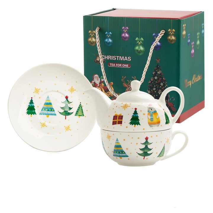 Christmas Ceramic Pot Coffee Cup and Saucer Set Color Box Ceramics Teapot Tea Cup Set for One