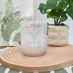 Hot Sale Pearl Glazed Ceramic Mug with Silk Screen Printing Custom 14oz Letters Mug