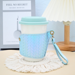 14oz Simple Coffee Design Ceramic Travel Mugs With Leather Sleeve Accept Customized Color New Bone Coffee Mug With Leather