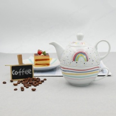 New Arrivals of Porcelain Ceramic Coffee Cup and Saucer New Bone China Tea Pot With rainbow Design