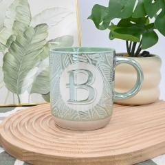 Hot Sale Pearl Glazed Ceramic Mug with Silk Screen Printing Custom 14oz Letters Mug