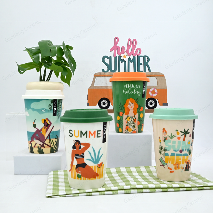 Gaodeng Hot Selling Summer Collection Ceramic Travel Mug With Silicone Lid for Daily Use Wholesale Prices Coffee Cups