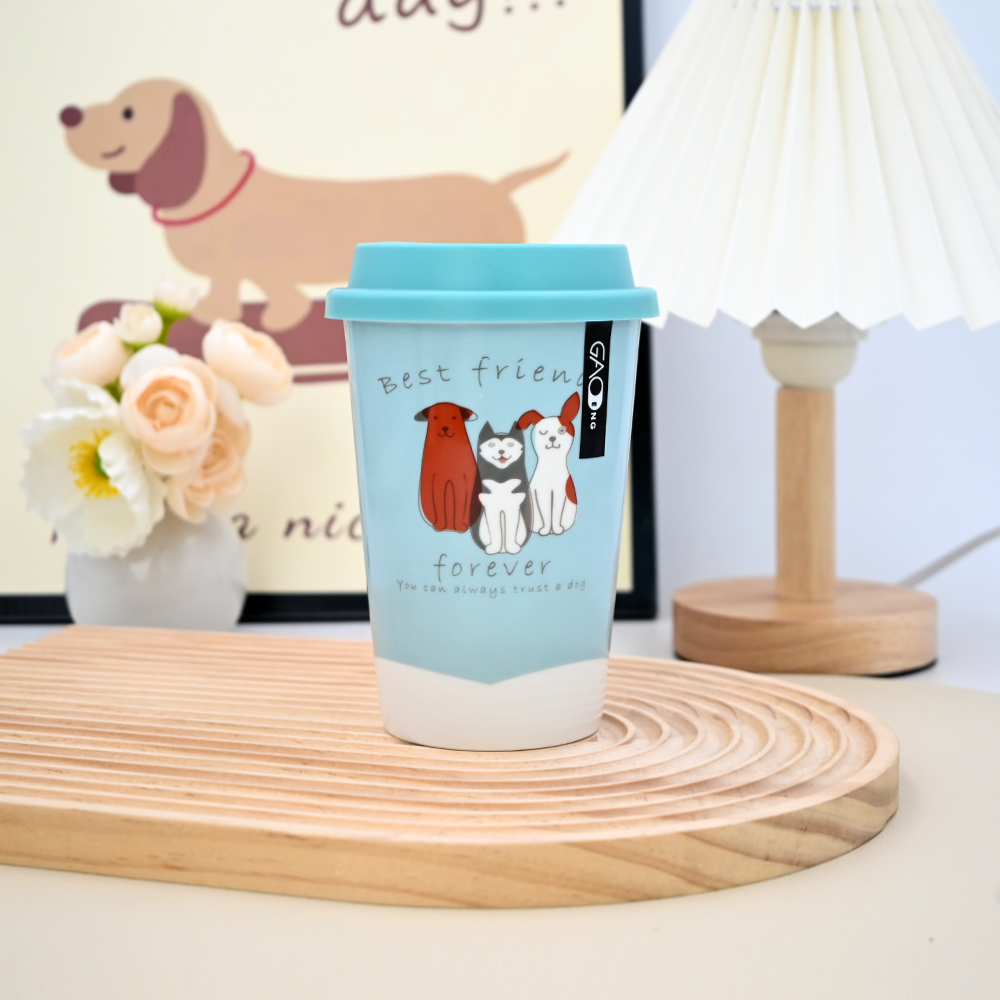 14oz Outdoor Carry on Coffee Mugs Wholesale Custom Ceramic Trending Travel Mug with Silicone Mug Lid