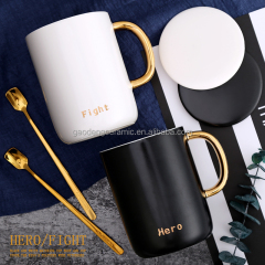Turkish Coffee Cups Couple Ceramic Mugs with Lid Gift Mug with Gold Handle