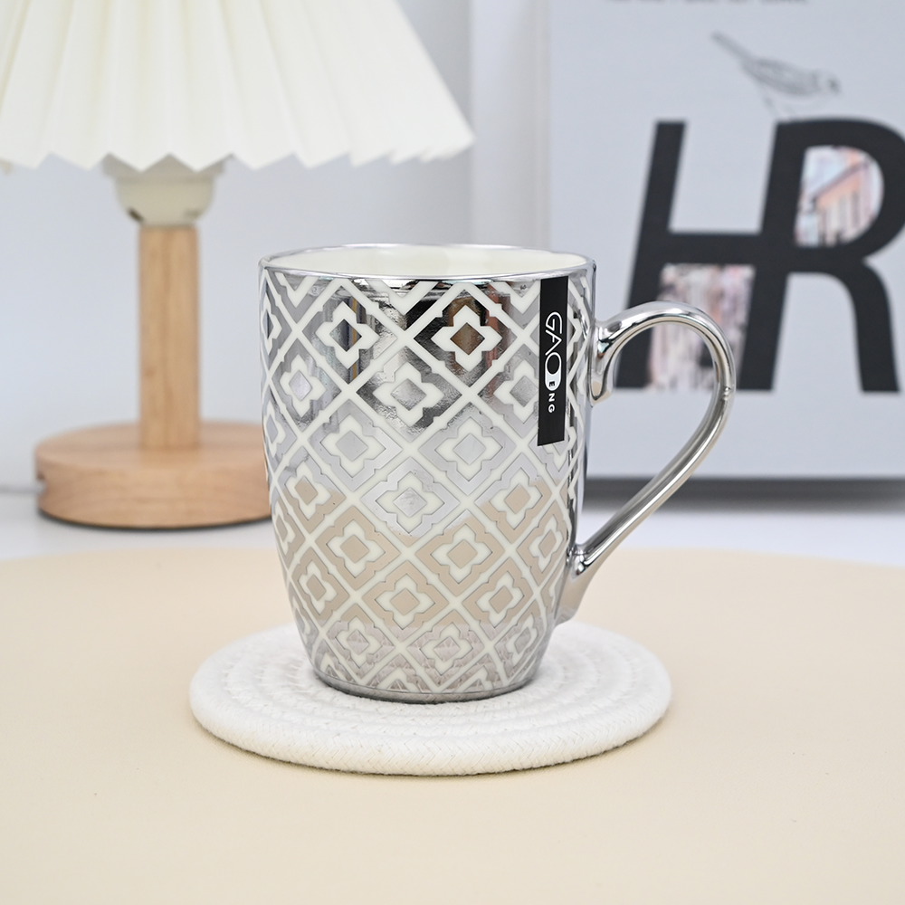 Light Luxury High Quality Silver Plating Ceramic Mug Custom logo Wholesale Silver Striped Mug