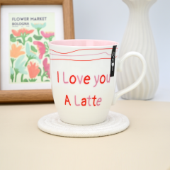 Wholesale Suppliers Handmade Glazed Ceramic Coffee Mug Simple Red Letters Personalized Couple Mugs