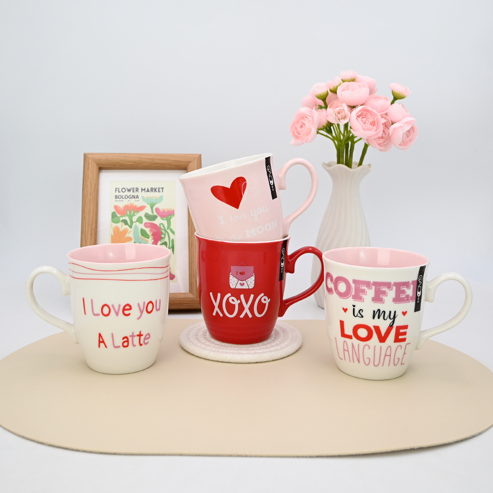 Wholesale Suppliers Handmade Glazed Ceramic Coffee Mug Simple Red Letters Personalized Couple Mugs