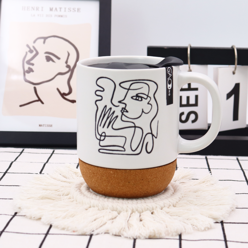 Custom Ceramic Cork Mug with Lid and Silkscreen Printing High Quality Ceramic Mugs