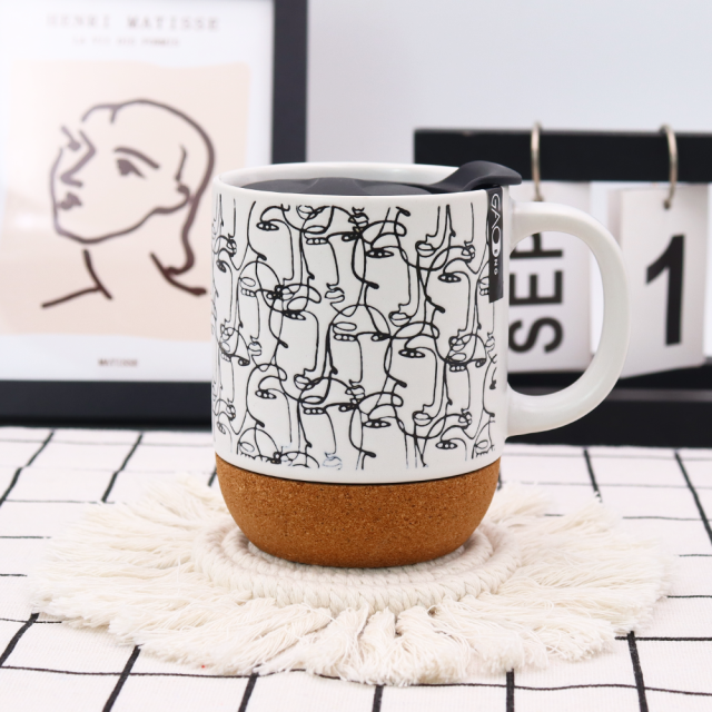 Custom Ceramic Cork Mug with Lid and Silkscreen Printing High Quality Ceramic Mugs