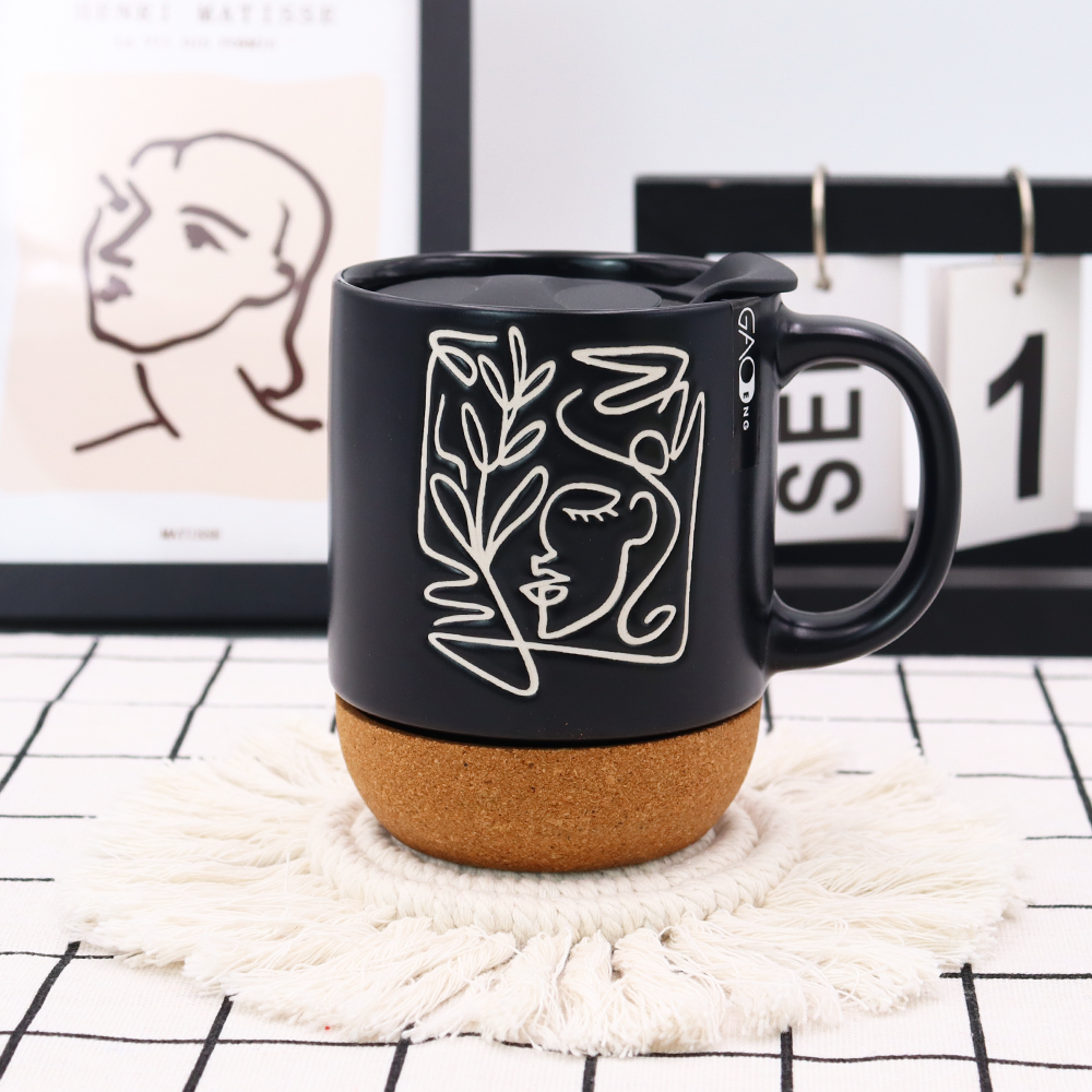 Custom Ceramic Cork Mug with Lid and Silkscreen Printing High Quality Ceramic Mugs