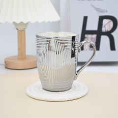 Light Luxury High Quality Silver Plating Ceramic Mug Custom logo Wholesale Silver Striped Mug