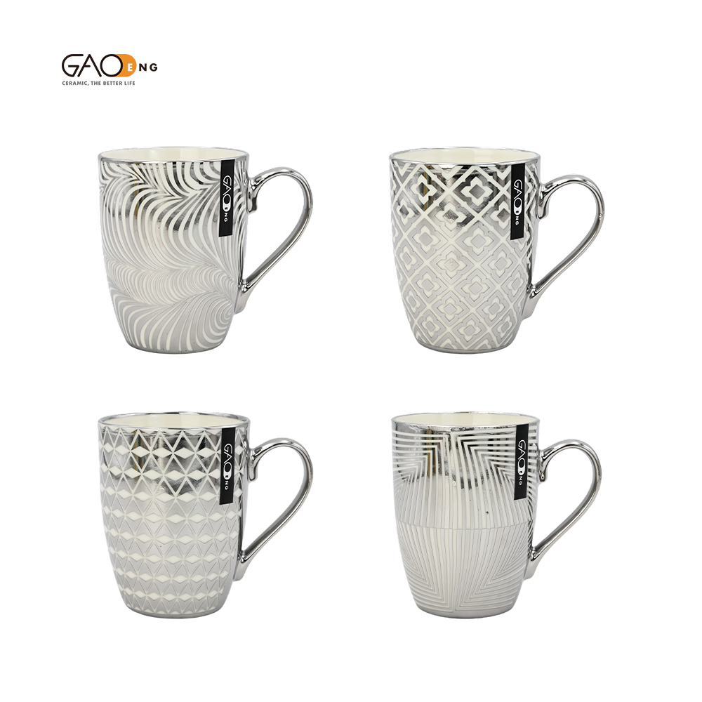 Light Luxury High Quality Silver Plating Ceramic Mug Custom logo Wholesale Silver Striped Mug