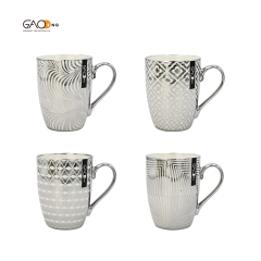 Light Luxury High Quality Silver Plating Ceramic Mug Custom logo Wholesale Silver Striped Mug