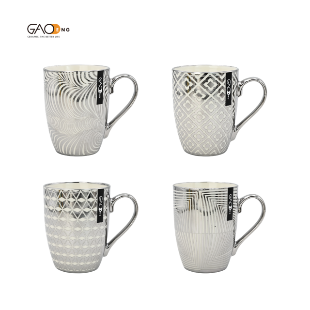 Light Luxury High Quality Silver Plating Ceramic Mug Custom logo Wholesale Silver Striped Mug