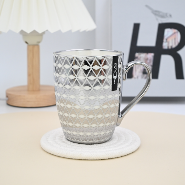 Light Luxury High Quality Silver Plating Ceramic Mug Custom logo Wholesale Silver Striped Mug