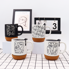 Custom Ceramic Cork Mug with Lid and Silkscreen Printing High Quality Ceramic Mugs