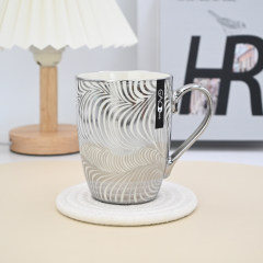 Light Luxury High Quality Silver Plating Ceramic Mug Custom logo Wholesale Silver Striped Mug