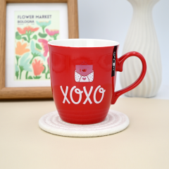 Wholesale Suppliers Handmade Glazed Ceramic Coffee Mug Simple Red Letters Personalized Couple Mugs