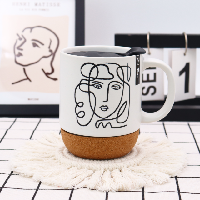 Custom Ceramic Cork Mug with Lid and Silkscreen Printing High Quality Ceramic Mugs