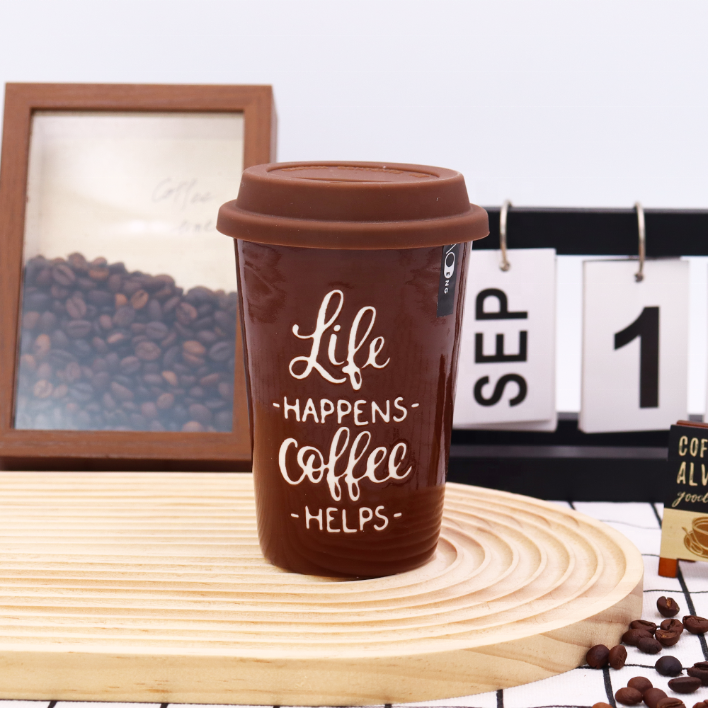 Factory Wholesale High Quality Custom Ceramic Travel Mug with Silicone Lid Ceramic to Go Cups