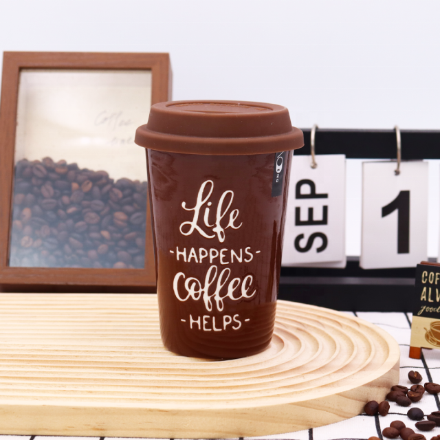 Factory Wholesale High Quality Custom Ceramic Travel Mug with Silicone Lid Ceramic to Go Cups
