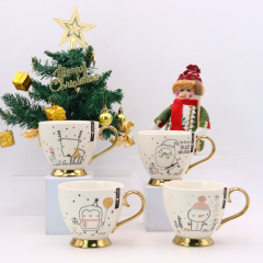 Christmas Design Ceramic Coffee Mug With Luxury Gold Handle & Foot,Custom Logo Xmas Gift Mug